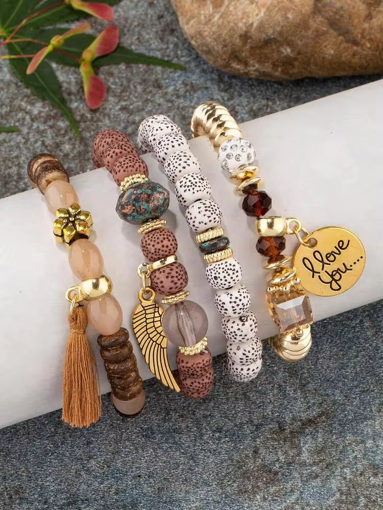 4pcs set tassel beaded bracelets in multi