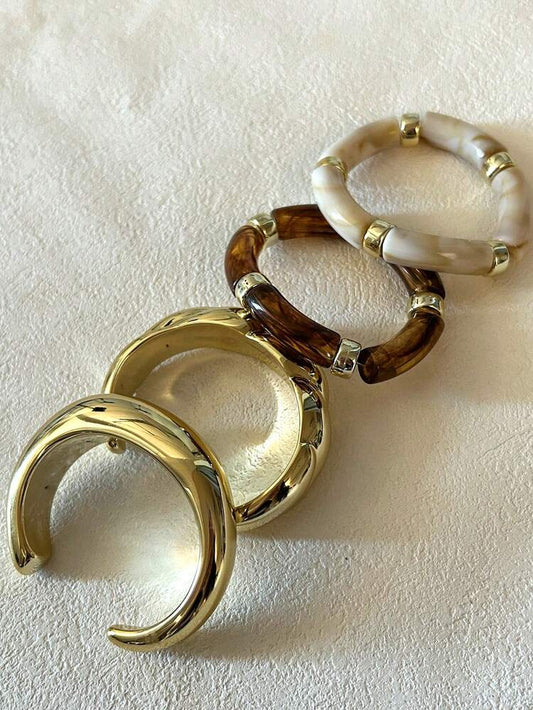 4pcs vintage exaggerated gold resin bracelet set in gold