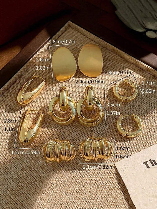 5pcs set minimalist vintage hoop earrings set in gold