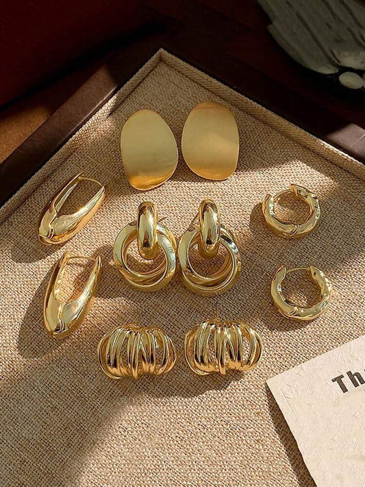 5pcs set minimalist vintage hoop earrings set in gold