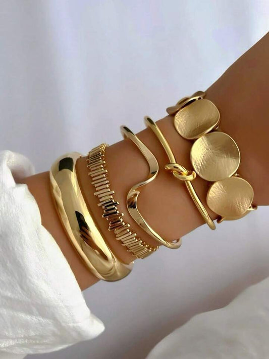 5pcs vintage exaggerated bangle set in gold