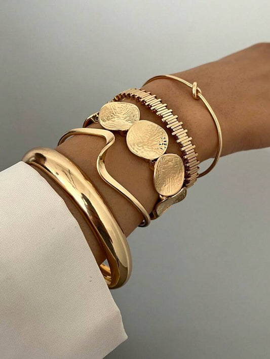 5pcs vintage exaggerated bangle set in gold