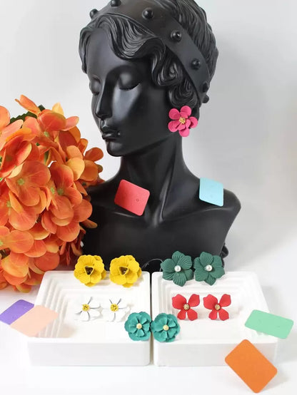 6pairs set flower decor stud earrings in multi