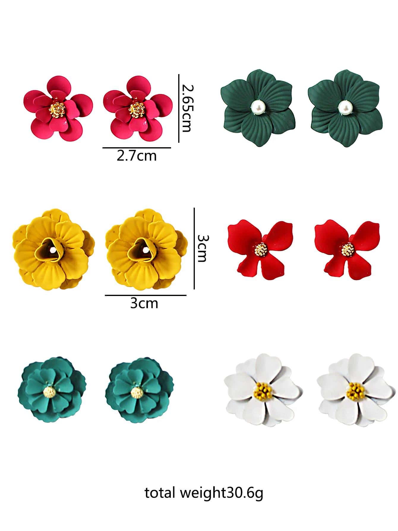 6pairs set flower decor stud earrings in multi