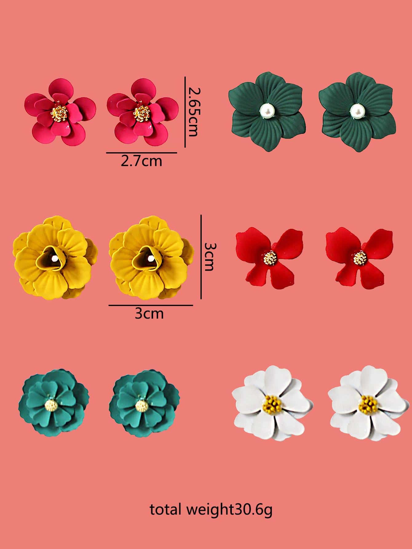 6pairs set flower decor stud earrings in multi