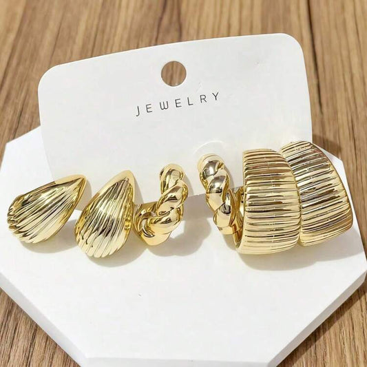 6 pcs gold-tone earrings set in gold