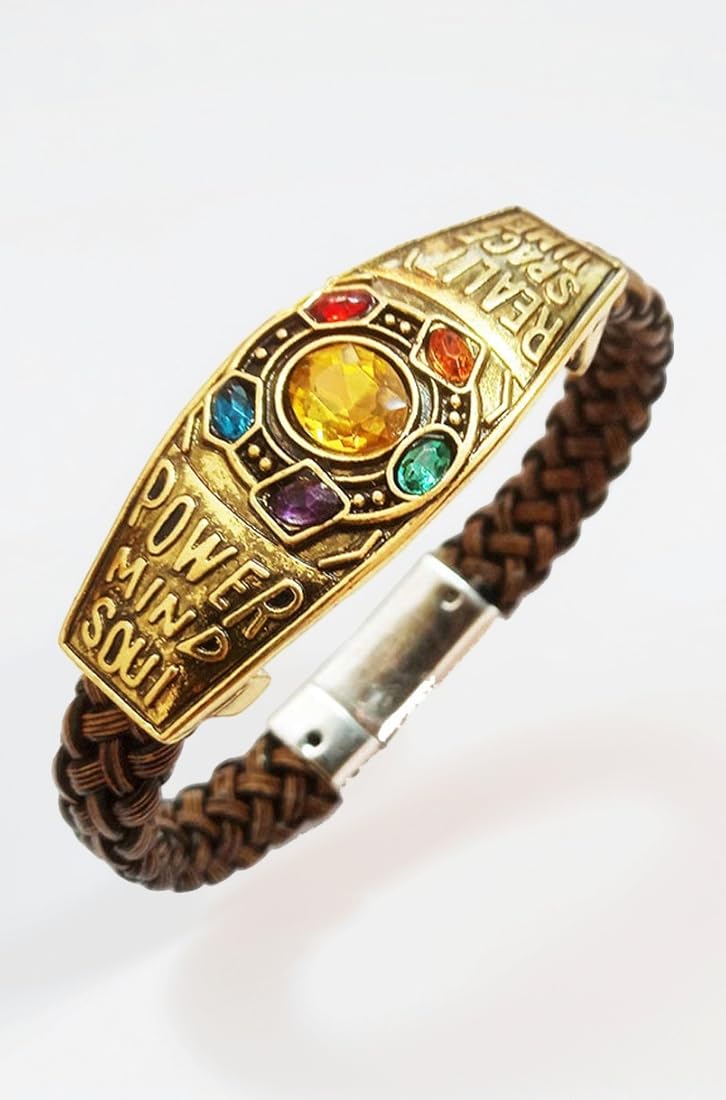 Thanos 6 gauntlet power stone bracelet & ring set in gold