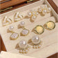 8pcs vintage smooth pearl earrings set in gold