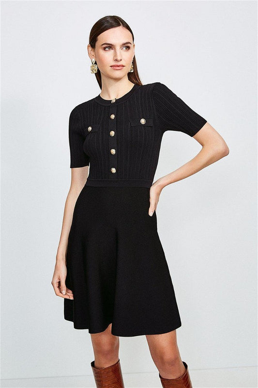 Black button detail dress