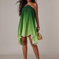 A-line asymmetrical hem ombre dress in green
