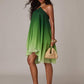 A-line asymmetrical hem ombre dress in green