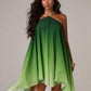A-line asymmetrical hem ombre dress in green