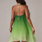 A-line asymmetrical hem ombre dress in green