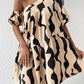 Allover print asymmetrical neck puff sleeve in apricot