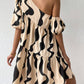 Allover print asymmetrical neck puff sleeve in apricot