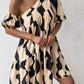 Allover print asymmetrical neck puff sleeve in apricot