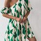 Allover print asymmetrical neck puff sleeve in print green