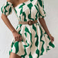 Allover print asymmetrical neck puff sleeve in print green