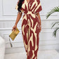 Allover print batwing sleeve jumpsuit in burgundy