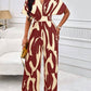 Allover print batwing sleeve jumpsuit in burgundy