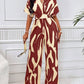 Allover print batwing sleeve jumpsuit in burgundy