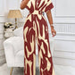Allover print batwing sleeve jumpsuit in burgundy