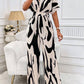 Allover print batwing sleeve jumpsuit in nude