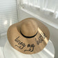 Alphabet pattern wide brim straw hat in khaki