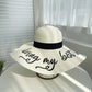 Alphabet pattern wide brim straw hat in white