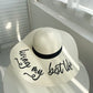 Alphabet pattern wide brim straw hat in white