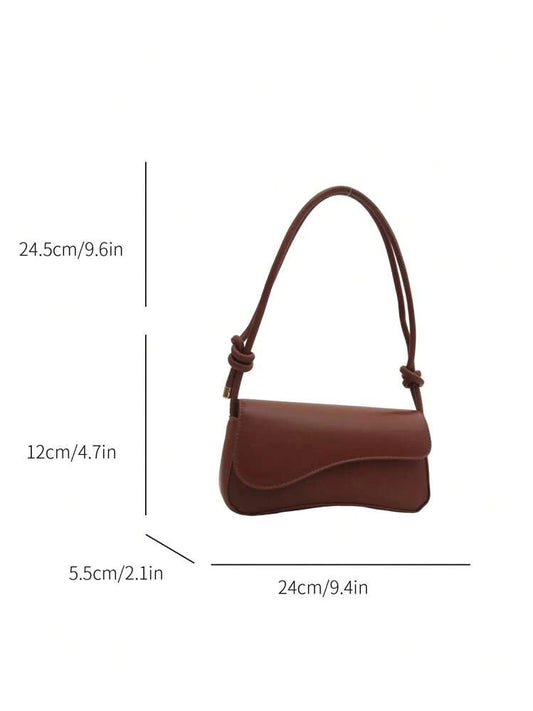 Asymmetrical flap adjustable shoulder bag in brown