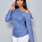 Asymmetrical neck long sleeve blouse in blue