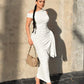 Asymmetrical neck side ruched bodycon dress in white