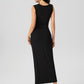 Asymmetrical neck solid ruched maxi dress in black