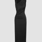 Asymmetrical neck solid ruched maxi dress in black