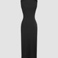 Asymmetrical neck solid ruched maxi dress in black