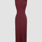 Asymmetrical neck solid ruched maxi dress in red