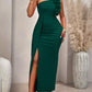 Asymmetrical shoulder ruffle trim maxi in green