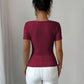 Asymmetric neckline gold button decor top in wine