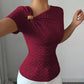 Asymmetric neckline gold button decor top in wine