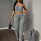 Asymmetric waist pocket tapered jeans in grey
