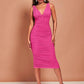 Deep V neck Ruched Sheer Bodycon dress in Pink