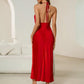 Backless halter neck tie strap dress in red