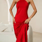 Backless halter neck tie strap dress in red