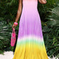 Backless open- back wide hem gradient color pleated maxi dress in multi