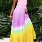 Backless open- back wide hem gradient color pleated maxi dress in multi