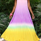 Backless open- back wide hem gradient color pleated maxi dress in multi