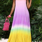 Backless open- back wide hem gradient color pleated maxi dress in multi