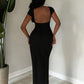 Backless solid color sleeveless maxi in black
