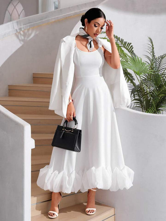 Ruffle hem cami dress in white